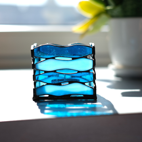 Świecznik witrażowy Fale - niebieski