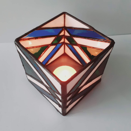 Świecznik witrażowy Art deco - wielokolorowy