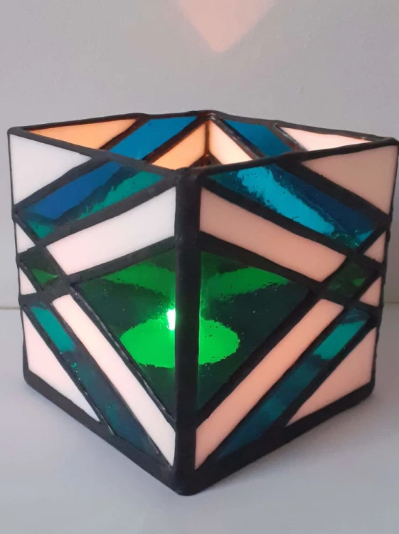 Świecznik witrażowy Art deco - wielokolorowy