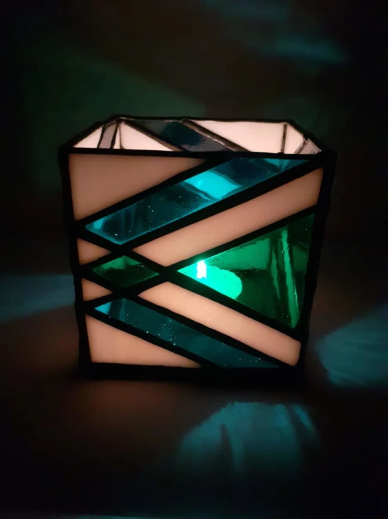 Świecznik witrażowy Art deco - wielokolorowy