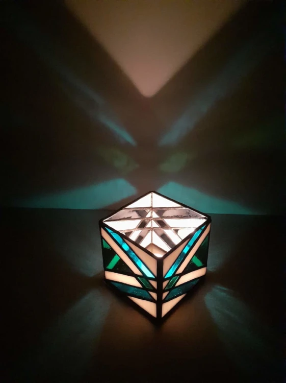 Świecznik witrażowy Art deco - wielokolorowy
